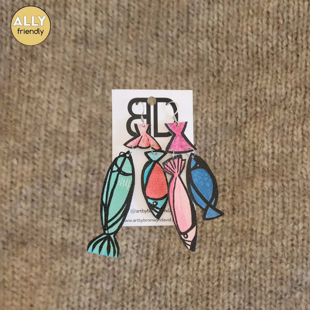 Bronwyn David Vegan Leather Fish Earrings