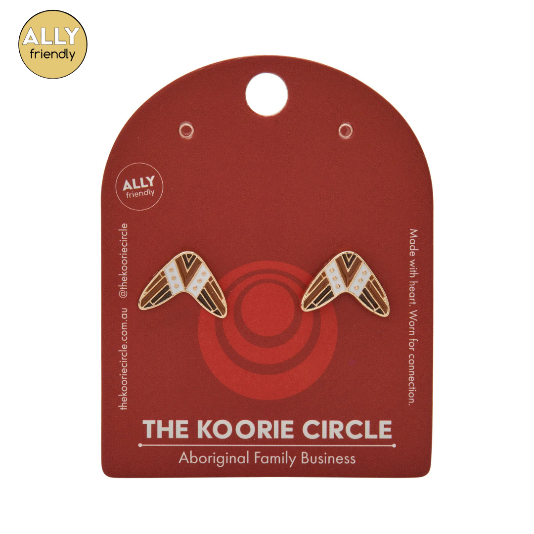 The Koorie Circle Brown Boomerang Studs
