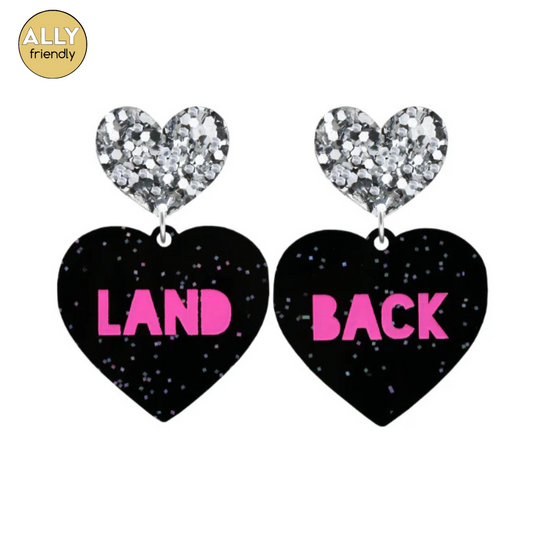 Haus of Dizzy 'Land Back' Black Glitter Heart Earrings