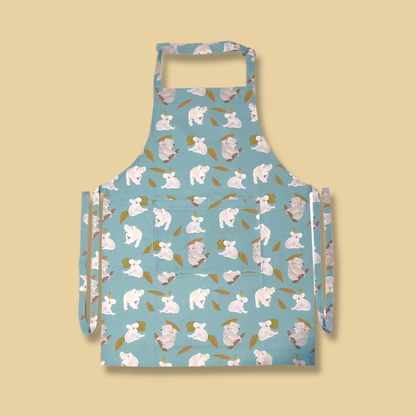 Apron with a koala pattern on a yellow background