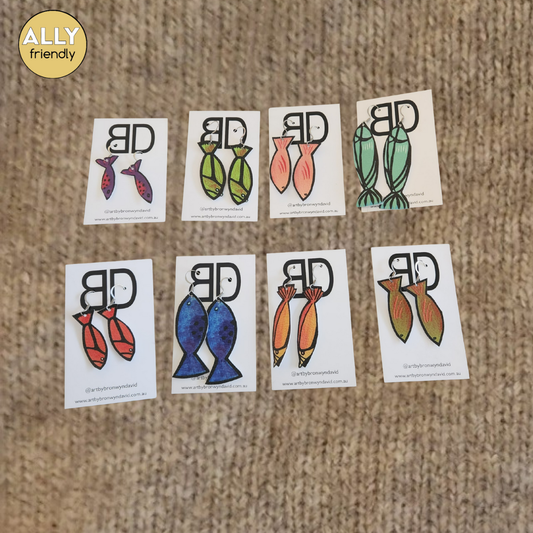 Bronwyn David Vegan Leather Fish Earrings