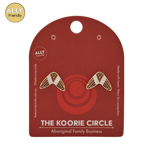 The Koorie Circle Brown Boomerang Studs